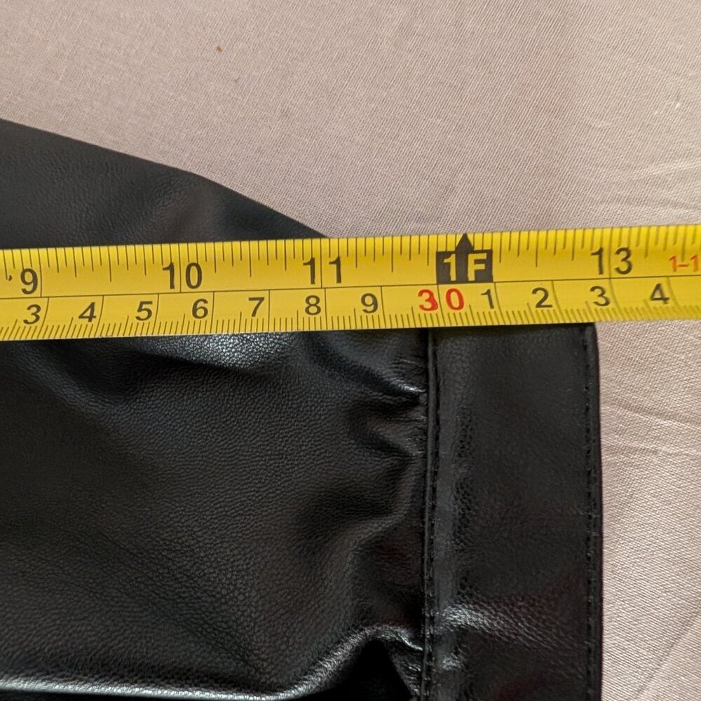 Y2K Inspired Black Faux Leather Mini Dress Size Small Puffy Short Sleeve Lined - Picture 8 of 12